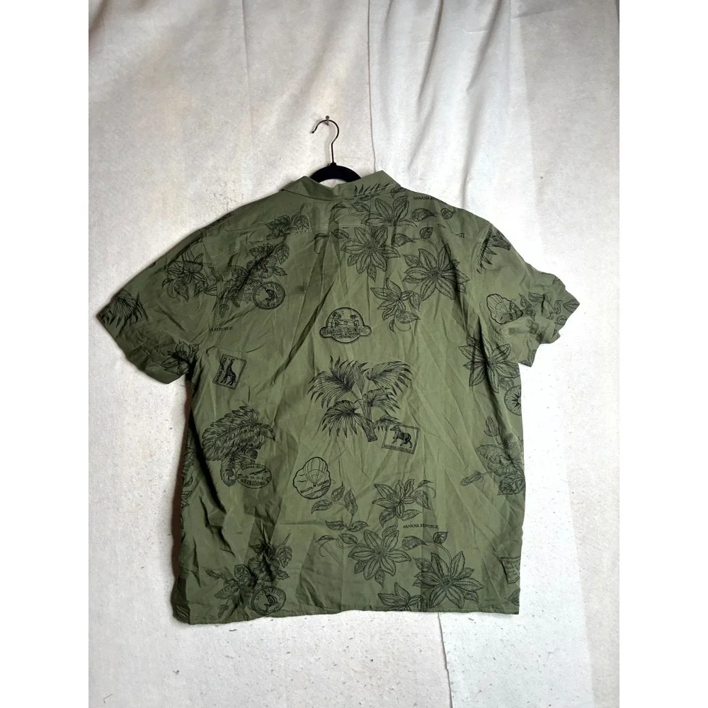 Banana Republic Shirt Mens 2XL Green Black Floral Relaxed Fit Collared Button Up